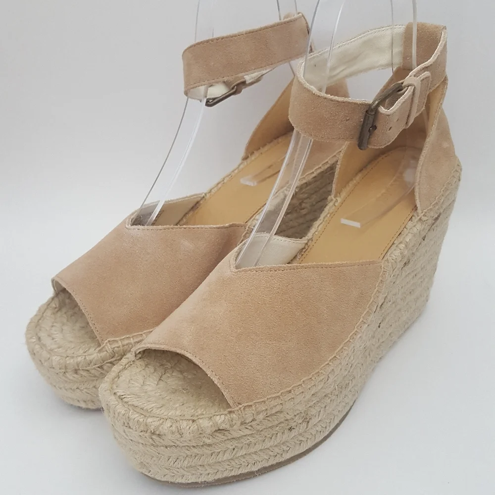 Soludos tan leather platform wedge platform peep toe sandals size 10